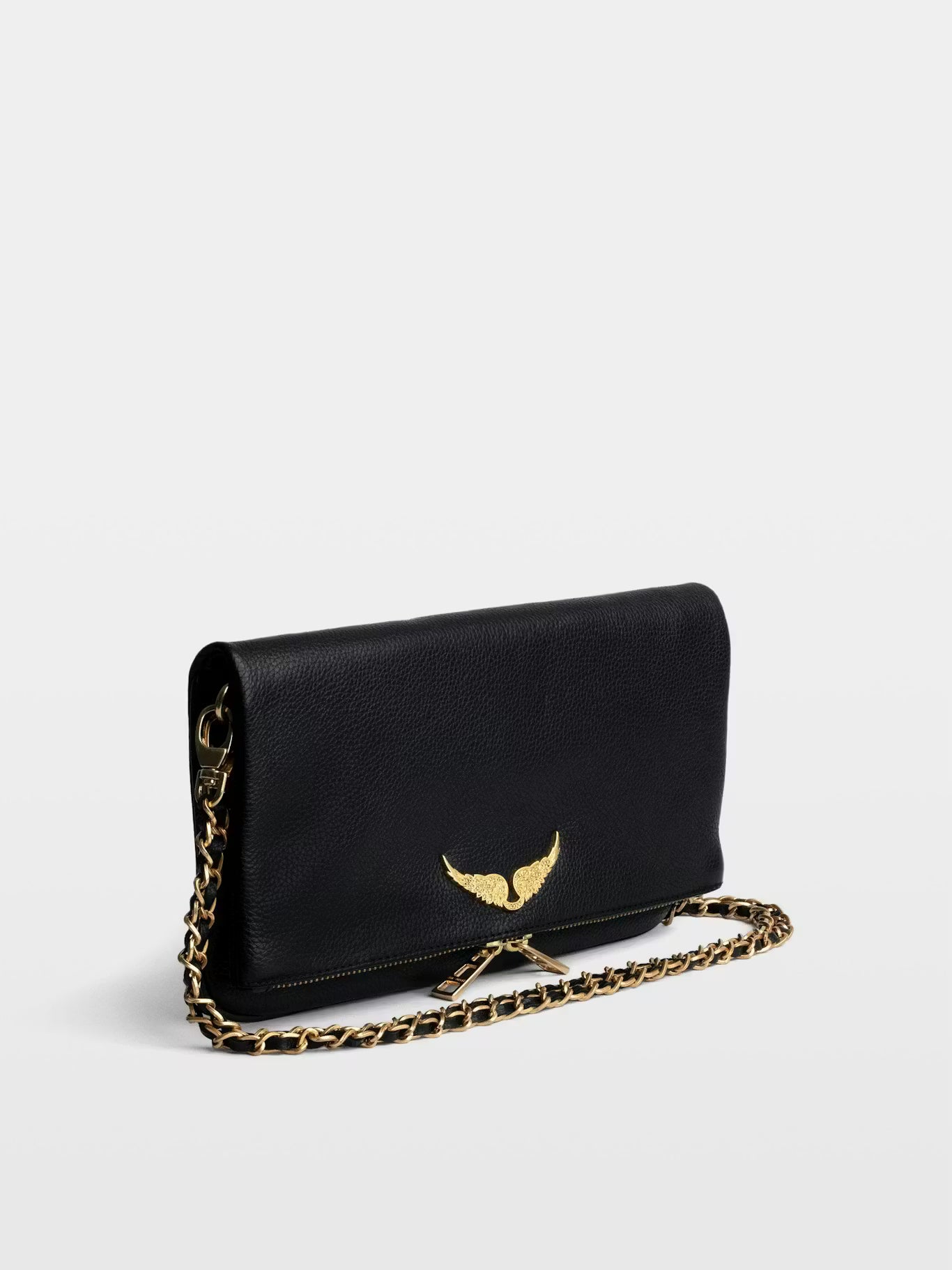 Pochette en cuir noir détail dorée pour femme