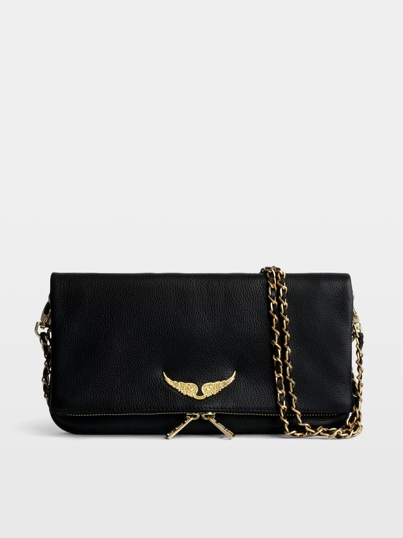 Pochette en cuir noir détail dorée pour femme